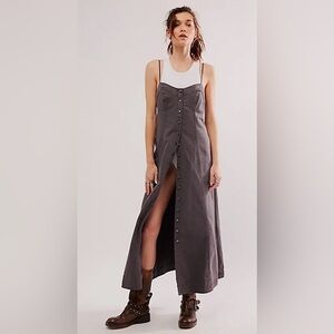 Free People Just Jill Maxi Dress Size L Gray Boho Grunge Indie Alt Edgy Festival